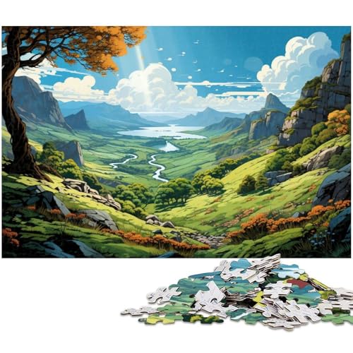 Puzzle mit 1000 Teilen für Erwachsene Farbillustration der grünen Hügel von Irera Lernspiele Weihnachts und Geburtstagsgeschenke für Teenager ab 14 Jahren 1000 Teile (75 x 50 cm) von zouxangzz