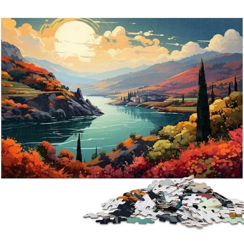 Puzzle mit 1000 Teilen für Erwachsene Farbillustration des Douro Tals Puzzle für Erwachsene Papierpuzzle Lernspiel 1000 Teile (38 x 26 cm) von zouxangzz