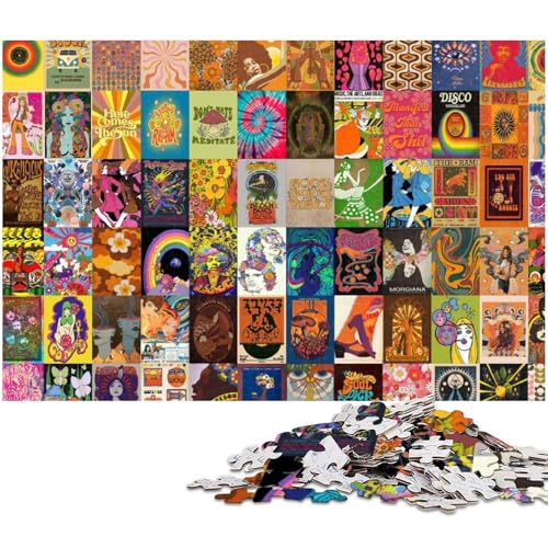 Puzzle mit 1000 Teilen für Erwachsene Retro Psychedelisches Puzzle Lernspiele Weihnachts und Geburtstagsgeschenke für Teenager ab 14 Jahren (Größe 38 x 26 cm) von zouxangzz
