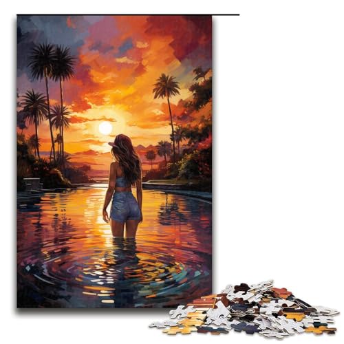 Puzzle mit 1000 Teilen für Erwachsene farbenfroh psychedelisch verträumt Sonnenuntergang am Pool Puzzle Geschenk zum Geburtstag Geschenke für Teenager ab 14 Jahren 75 x 50 cm von zouxangzz