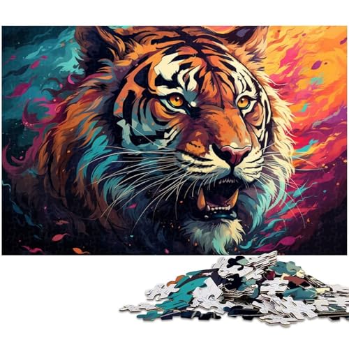 Puzzles für Erwachsene 1000 Bunte Puzzles mit wütendem Tiger für Erwachsene und Kinder Holzpuzzle Lernspielzeug 1000 Teile (75 x 50 cm) von zouxangzz
