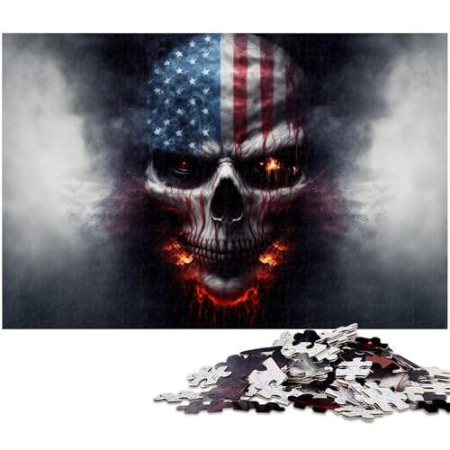 Puzzles für Erwachsene 1000 Stück Totenkopf mit amerikanischer Flagge Puzzles für Erwachsene und Kinder Holzpuzzle Lernspielzeug (Größe 75 x 50 cm) von zouxangzz