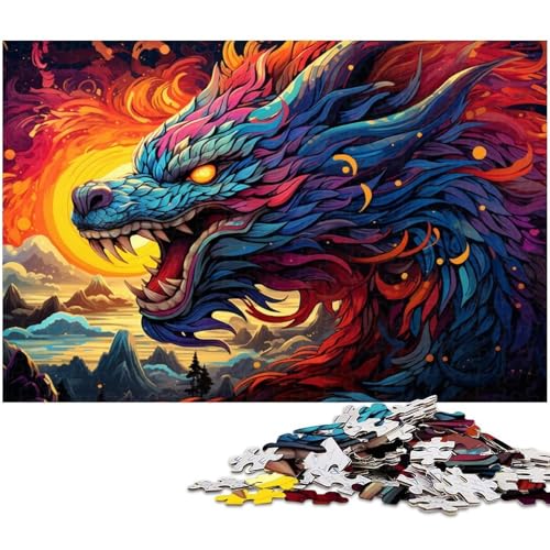 Puzzles für Erwachsene 1000 Stück farbenfrohe psychedelische Illustration eines chinesischen Drachen Puzzles für Erwachsene und Kinder Papierpuzzle Lernspielzeug 1000 Teile (38 x 26 cm) von zouxangzz