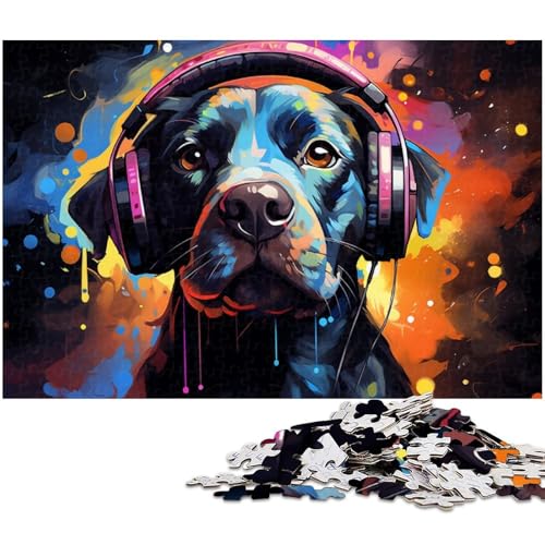 Puzzles für Erwachsene 1000 Teile Hund hört Musik Puzzles für Erwachsene und Kinder Holzpuzzle Lernspielzeug 1000 Teile (75 x 50 cm) von zouxangzz