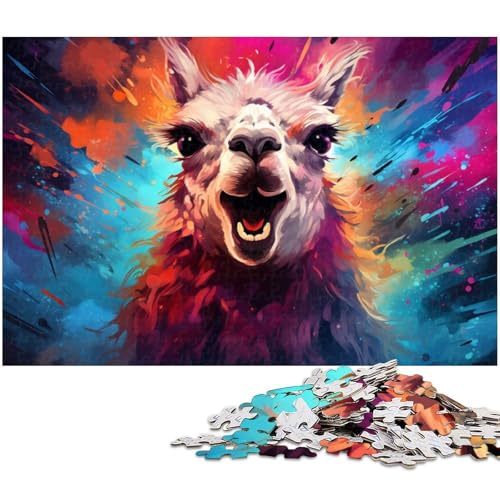 Puzzles für Erwachsene 1000 Teile farbenfrohes psychedelisches Alpaka Tier Puzzles für Erwachsene und Kinder Papierpuzzle Lernspielzeug 1000 Teile (38 x 26 cm) von zouxangzz