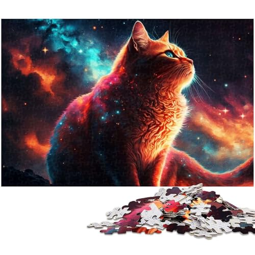 Space Cat Puzzle 1000 Teile für Erwachsene Lernspiel Herausforderungsspielzeug Wichtelgeschenke (Größe 75 x 50 cm) von zouxangzz