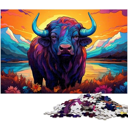 Tier Büffel Puzzle 1000 Teile für Erwachsene Lernspiel Herausforderungsspielzeug Wichtelgeschenke (Größe 38 x 26 cm) von zouxangzz