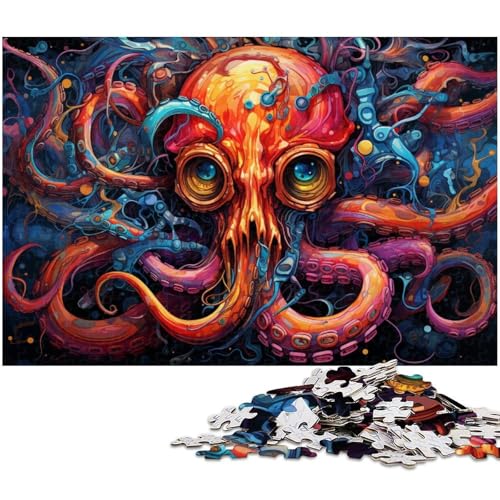für Erwachsene 1000 Teile „Die farbenfrohe Psychedelie eines mechanischen Oktopus Puzzle für Erwachsene Holzpuzzle lustige Puzzlespiele 1000 Teile (75 x 50 cm) von zouxangzz