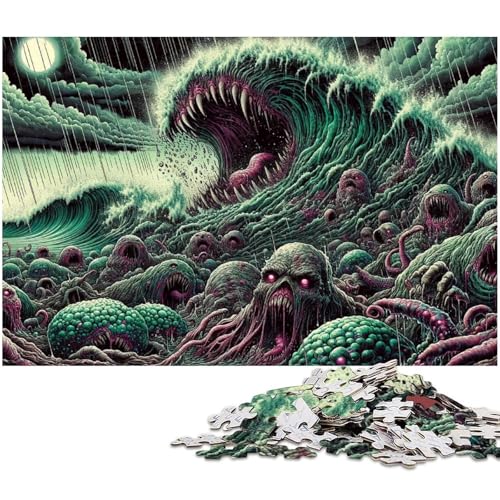für Erwachsene 1000 teiliges Monster Skelett Wellen Puzzle für Erwachsene Holzpuzzle lustige Puzzlespiele (Größe 75 x 50 cm) von zouxangzz