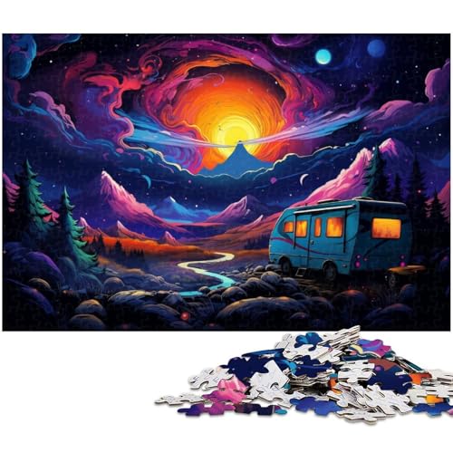 für Erwachsene 1000 teiliges Puzzle Bus unter farbenfroher Nachtansicht“ Holzpuzzle lustige Puzzlespiele 1000 Teile (75 x 50 cm) von zouxangzz