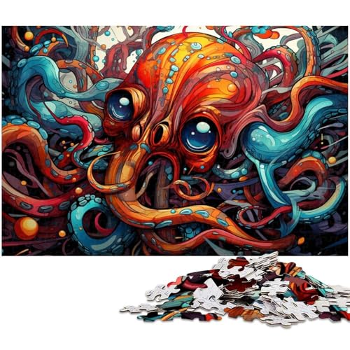 für Erwachsene 1000 teiliges buntes Oktopus Puzzle für Erwachsene Holzpuzzle lustige Puzzlespiele 1000 Teile (75 x 50 cm) von zouxangzz