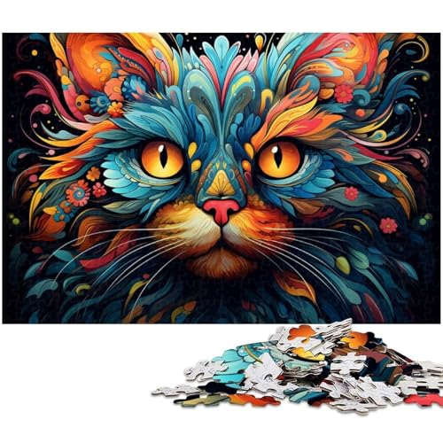 für Erwachsene 1000 teiliges buntes psychedelisches Katzen Puzzle für Erwachsene Holzpuzzle lustige Puzzlespiele 1000 Teile (75 x 50 cm) von zouxangzz