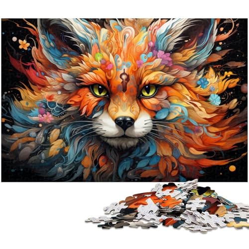 für Erwachsene 1000 teiliges farbenfrohes psychedelisches Fuchs Puzzle für Erwachsene Holzpuzzle lustige Puzzlespiele 1000 Teile (75 x 50 cm) von zouxangzz