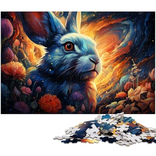 für Erwachsene 1000 teiliges farbenfrohes wunderschönes Sternenhimmel Häschen Puzzle für Erwachsene Holzpuzzle lustige Puzzlespiele 1000 Teile (75 x 50 cm) von zouxangzz