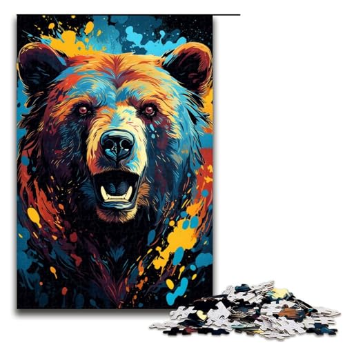 für Erwachsene Puzzle Bunter Fantasiebär 1000 teiliges Holzpuzzle für Erwachsene und Kinder ab 12 Jahren 75 x 50 cm von zouxangzz