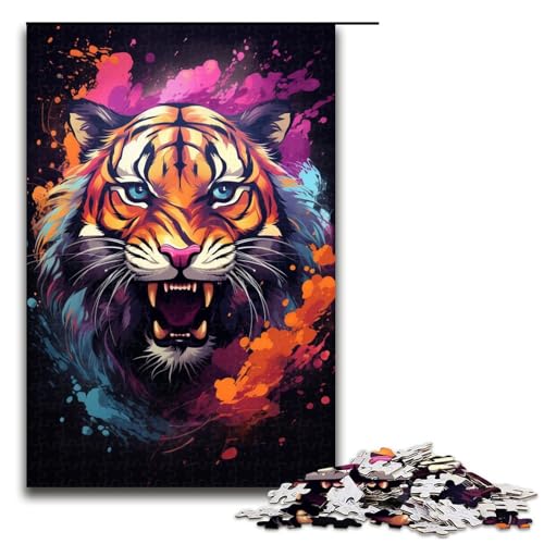 für Erwachsene Puzzle Bunter Fantasietiger 1000 teiliges Holzpuzzle für Erwachsene und Kinder ab 12 Jahren 75 x 50 cm von zouxangzz