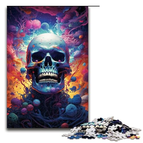 für Erwachsene Puzzle Bunter Fantasy Totenkopf 1000 teiliges Holzpuzzle für Erwachsene und Kinder ab 12 Jahren 75 x 50 cm von zouxangzz