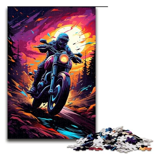 für Erwachsene Puzzle Buntes psychedelisches Fantasy Motorrad 1000 teiliges Holzpuzzle für Erwachsene und Kinder ab 14 Jahren 75 x 50 cm von zouxangzz