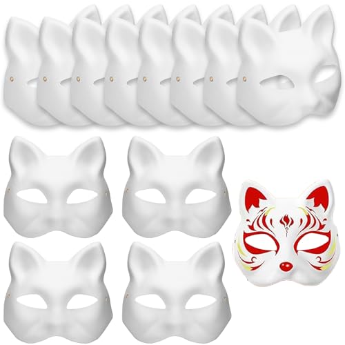 zrfgbxim 12 Stück Katzenmasken, Therian Mask, Fuchs Maske, Weißes DIY Masken zum Anmalen, DIY Papier Maske, Leere Cat Mask für Halloween Cosplay Maskerade Party Maskenball Masken Unbemalte Stütze zrfgbxim 12 Stück Katzenmasken, Therian Mask, Fuchs Maske, Weißes DIY Masken zum Anmalen, DIY Papier Maske, Leere Cat Mask für Halloween Cosplay Maskerade Party Maskenball Masken Unbemalte Stütze von zrfgbxim