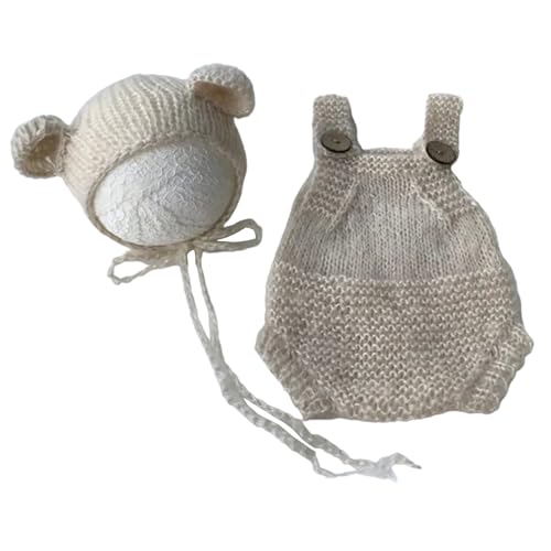 2pcs Säuglingsfotografie Bären Kostümhut Hosenträger Jumpsuit Photostudio Accessoires Baby Fotoshootings Anzug Dusche Geschenk Atmungsbekleidung Für Säuglinge von zuousxbs