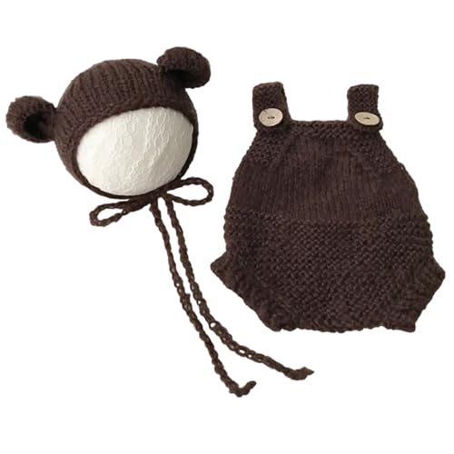 2pcs Säuglingsfotografie Bären Kostümhut Hosenträger Jumpsuit Photostudio Accessoires Baby Fotoshootings Anzug Dusche Geschenk Atmungsbekleidung Für Säuglinge von zuousxbs