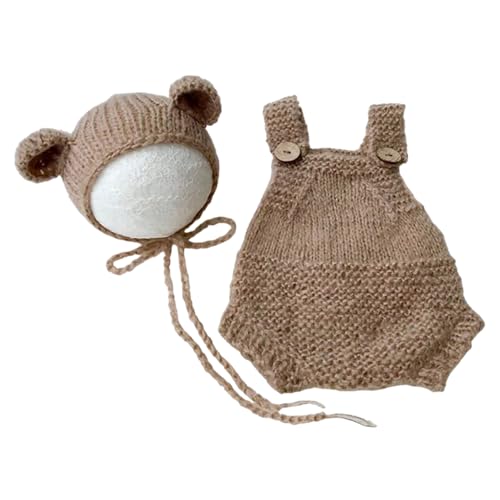 2pcs Säuglingsfotografie Bären Kostümhut Hosenträger Jumpsuit Photostudio Accessoires Baby Fotoshootings Anzug Dusche Geschenk Atmungsbekleidung Für Säuglinge von zuousxbs