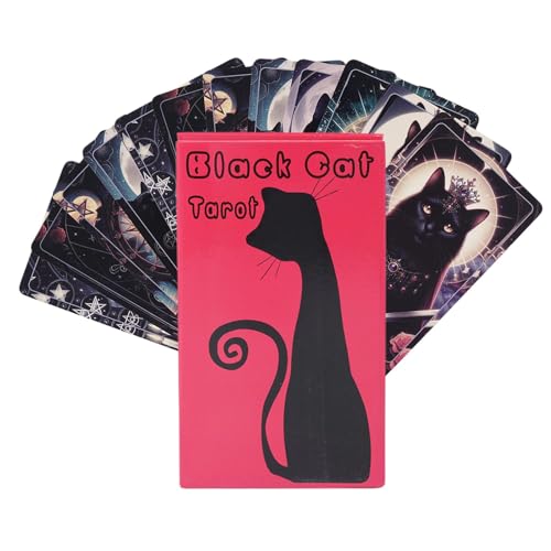 Black Cat Tarot, Englisches Papiertarot, 78 Blatt Tarotdeck, Katzenthema Tarotkarten, Papiertarotkarten, Tarot-Deck für spirituelle Sucher, Vollenglische Tarotkarten, Interaktions-Tarot Deck von zwxqe