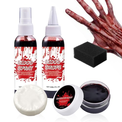 Halloween Künstliches Blut Schmink Set - Realistische Rote Falschblut Sprühflasche Mit Reinigungsseife | Grusel Kostümzubehör Für Zombie Vampir Rollenspiel Bühne Streich Fotos Halloween Künstliches Blut Schmink Set - Realistische Rote Falschblut Sprühflasche Mit Reinigungsseife | Grusel Kostümzubehör Für Zombie Vampir Rollenspiel Bühne Streich Fotos von zwxqe