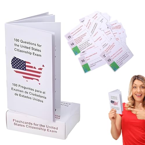 US Citizenship Lernkarten 2025, Leitfaden zur Einbürgerungsprüfung 2025, zweisprachiges Lernkarten-Set mit 100 Fragen und Antworten, Englisch/Spanisch für Sprachlerner von zwxqe