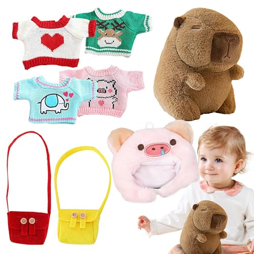 zwxqe Capybara Plush Toy, Stuffed Animal Toys Pillow, 9.84 Inch Stuffed Capybara Toys with Clothes and Accessories, Plush Throw Pillow for Decor, Kids, Adults von zwxqe
