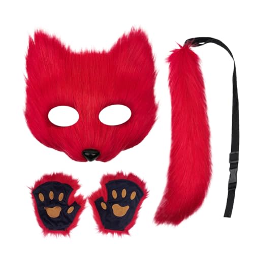 zwxqe Fuchs Kostüm | Halloween Cosplay Zubehör - Katzen Gesichtsmaske Handschuhe Verkleidung | für Mädchen Teenager Erwachsene Maskenball Party Karneval von zwxqe