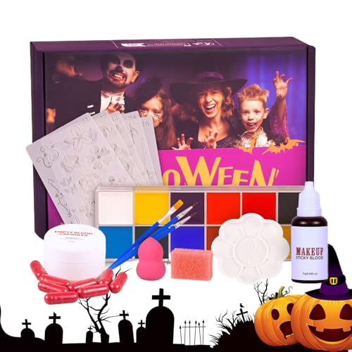 zwxqe Halloween Face Paint, Kids Painting Kit, Washable Costume Makeup, Fake Blood Cosplay Set, Art Supplies for Zombie Vampire Festival Holiday and Events, 7.68x5.31x2.28 inches von zwxqe