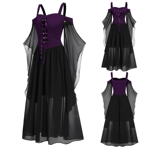zwxqe Hexenkostüm für Damen, mittelalterliches Kostüm, schulterfrei, Schmetterlingsärmel, Gothic-Outfits für Festival, Feier, Theater, Aufführung, Familientreffen, Cosplay, Bühnenshow, Maskerade-Party von zwxqe