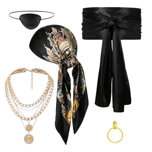 zwxqe Pirate Costume Accessories Set, Pirate Head Scarf Necklace, Dress Up Belt Jewelry, Masquerade Kit, Cosplay Supplies for Themed Parties Theater and Performance, 35.43x35.43 inches von zwxqe