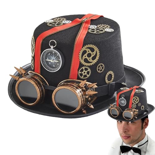 zwxqe Steampunk Hut mit Brille, Steampunk Time Traveler Hut, Gothic Cosplay Hut mit Brille, Zylinder für Steampunk Kostüme, Steampunk Dress-Up Zubehör, Steampunk Hüte für Erwachsene zwxqe Steampunk Hut mit Brille, Steampunk Time Traveler Hut, Gothic Cosplay Hut mit Brille, Zylinder für Steampunk Kostüme, Steampunk Dress-Up Zubehör, Steampunk Hüte für Erwachsene von zwxqe