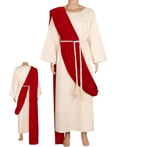 zwxqe Weißer Robe, Jesus-Kostüm, weißes Gewand mit rotem Umhang, Set für Herren, religiöses Kostüm, Krippenrobe, Faschingskostüm, Jesus-Cosplay-Kostüm, zwxqe Weißer Robe, Jesus-Kostüm, weißes Gewand mit rotem Umhang, Set für Herren, religiöses Kostüm, Krippenrobe, Faschingskostüm, Jesus-Cosplay-Kostüm, von zwxqe