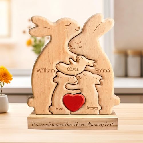 Personalisiertes Holzkunstpuzzle der Bärenfamilie mit 2-7 Namen Graviert, Skulpturen Desktop Ornament Home Tischdekoration, Geschenke für Muttertag, Vatertag, Familie, Mama, Papa (D-1) von zyinoant