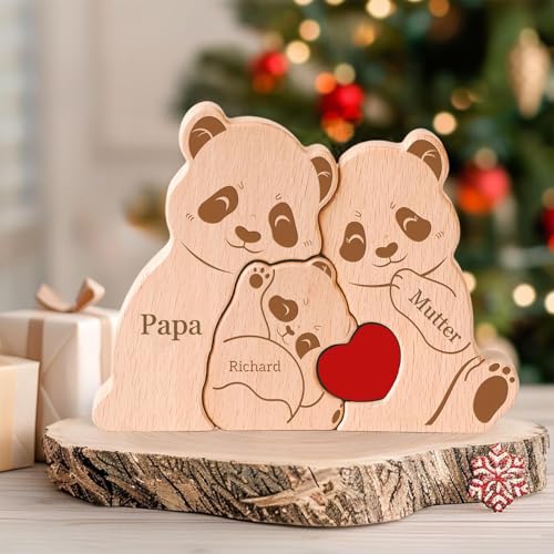 Personalisiertes Holzkunstpuzzle der Bärenfamilie mit 2-7 Namen Graviert, Skulpturen Desktop Ornament Home Tischdekoration, Geschenke für Muttertag, Vatertag, Familie, Mama, Papa (E-1) von zyinoant