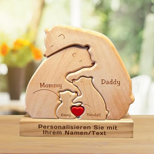 Personalisiertes Holzkunstpuzzle der Bärenfamilie mit 2-7 Namen Graviert, Skulpturen Desktop Ornament Home Tischdekoration,Geschenk für Familie,Weihnachten Geschenk für Mama,Papa (B-1) von zyinoant
