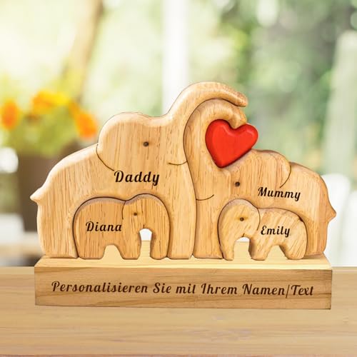 Personalisiertes Holzkunstpuzzle der Bärenfamilie mit 2-7 Namen Graviert, Skulpturen Desktop Ornament Home Tischdekoration,Geschenk für Familie,Weihnachten Geschenk für Mama,Papa (C-1) von zyinoant