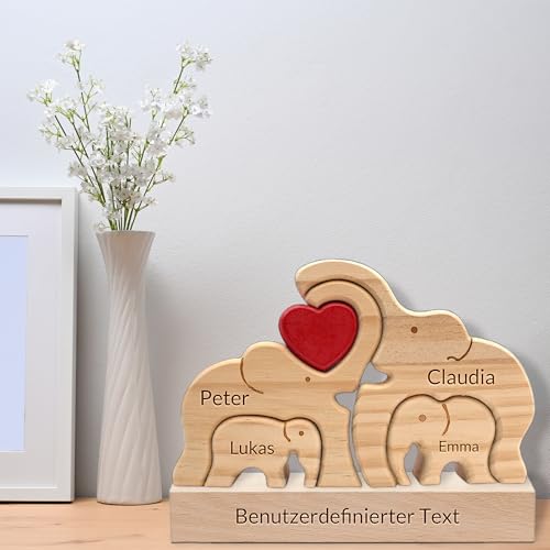 Personalisiertes Holzpuzzle Bärenfamilie, Personalisierte Wohndekoration mit 2-8 Namen, Wohnzimmer-Tischdekoration, Geschenk für Familie zum Muttertag, Vatertag und Geburtstag (Elefant) von zyinoant