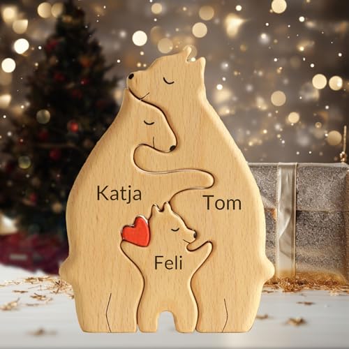 Personalized Wooden Bears Family Puzzle with Names – Custom Family Puzzle, Personalisiertes Puzzle mit 2-8 Namen, Unique Gift for Parents, Loved Ones, Birthdays, Christmas,Muttertag (Stil1) von zyinoant