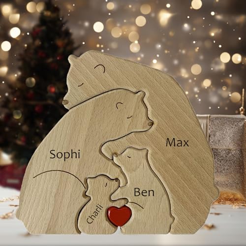 Personalized Wooden Bears Family Puzzle with Names – Custom Family Puzzle, Personalisiertes Puzzle mit 2-8 Namen, Unique Gift for Parents, Loved Ones, Birthdays, Christmas,Muttertag (Stil2) von zyinoant