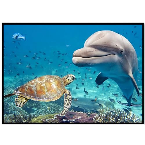 1000 Teile Puzzle Schildkröte Delfin Leinwand Wandbild Kunst Puzzle Geeignet für Wohnzimmer Schlafzimmer Blau Puzzle von zysnb