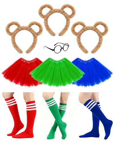 10-teiliges Streifenhörnchen-Kostüm-Set, inklusive schwarzem Brillenrahmen, stilvollem Rock, kniehohen Socken und Mütze, ultimatives Paket für einfaches und lustiges Cosplay, Bühnenauftritte und von zzhxkjhky